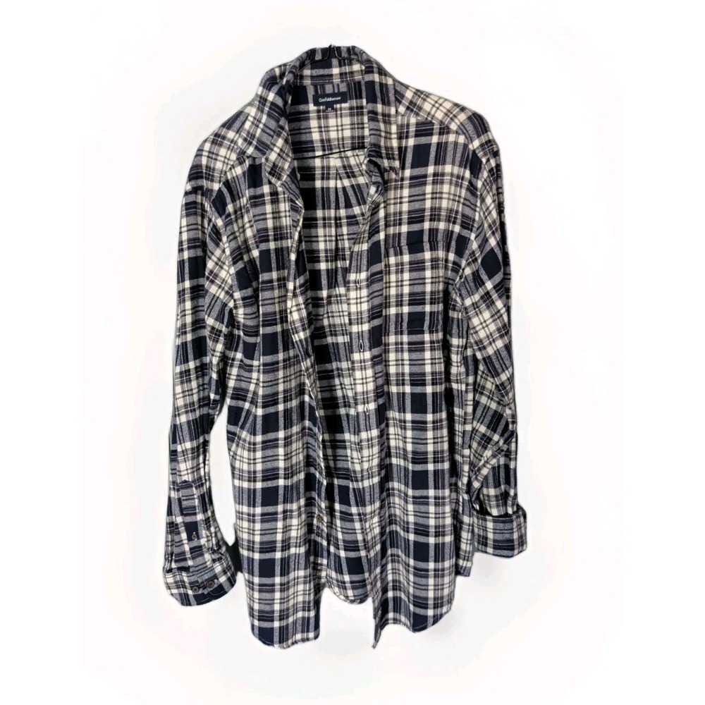 Croft & Barrow Flannel Button Down Shirt Men's Medium Blue White Plaid Cotton *